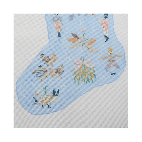 12 Days of Christmas Stocking Needlepoint Canvas – Hand-Painted Holiday Design