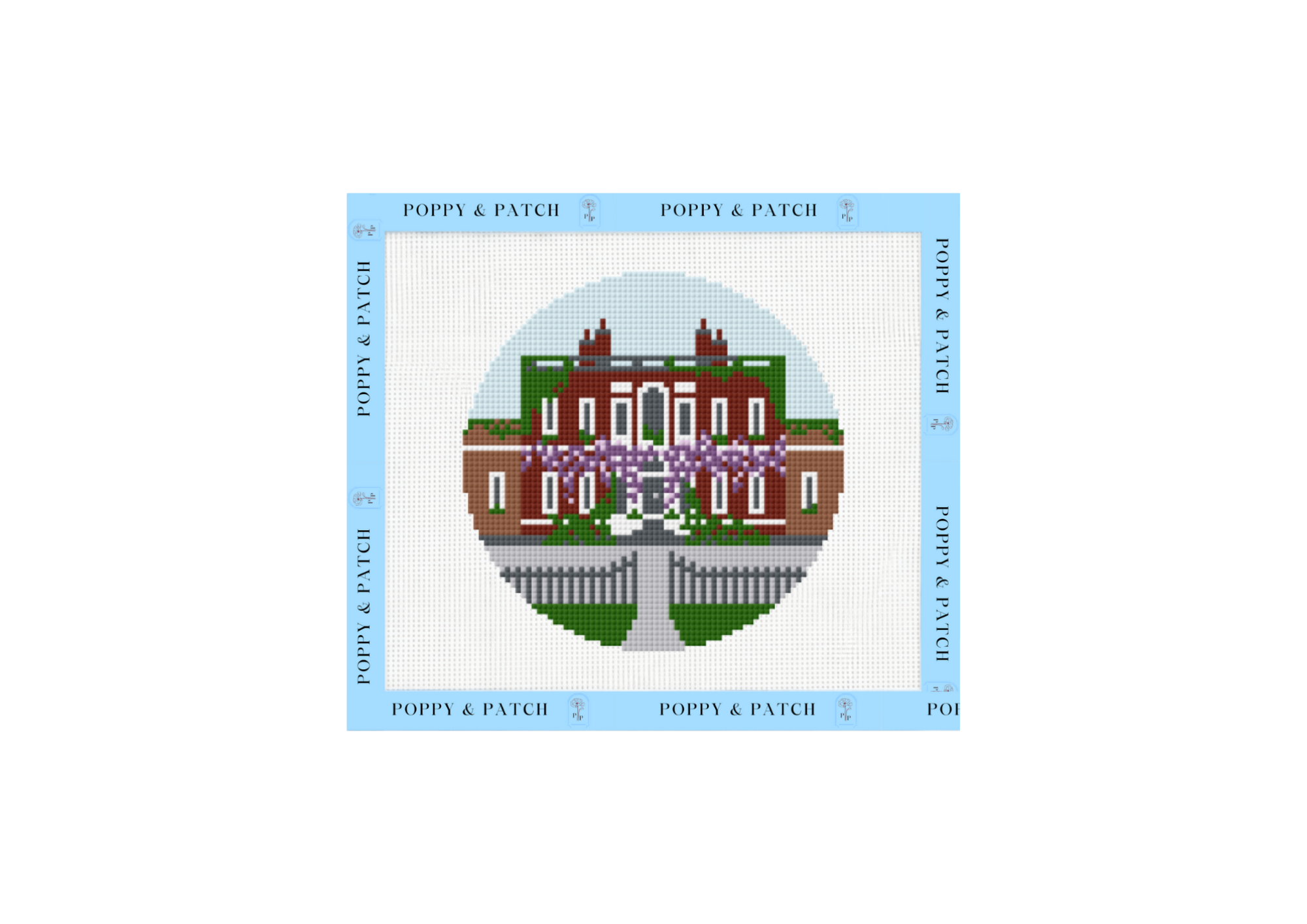 Bridgerton Regency House Round Hand-Painted Needlepoint Canvas