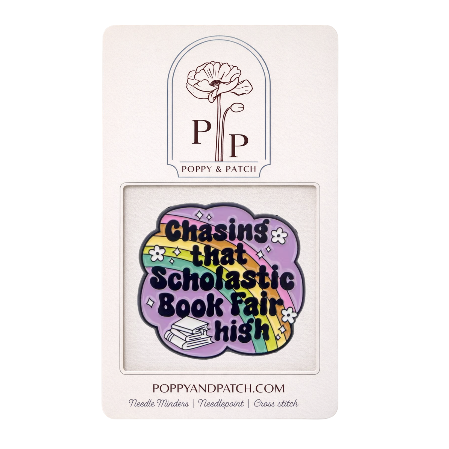 Chasing That Scholastic Book Fair High Book Lover Needle Minder- Needlepoint Cross Stitch & Embroidery