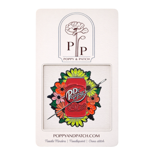 Floral Dr Pepper Soda Can Needle Minder – Vintage Soda Inspired Magnetic Needle Holder for Needlepoint and Embroidery
