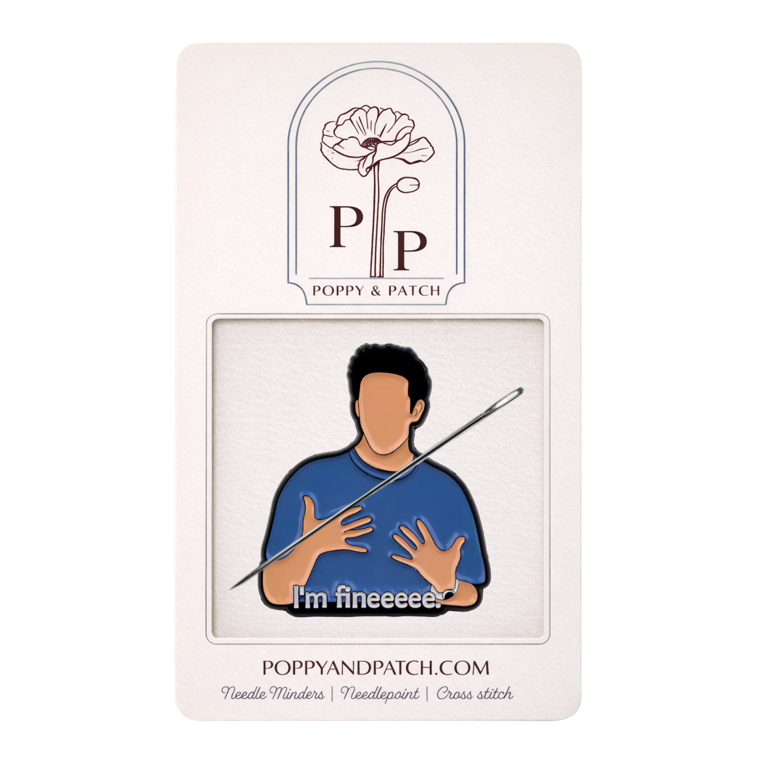 Friends “I’m Fine” Needle Minder – Iconic Ross Quote TV Show Inspired Magnetic Needle Holder for Needlepoint Cross Stitch and Embroidery