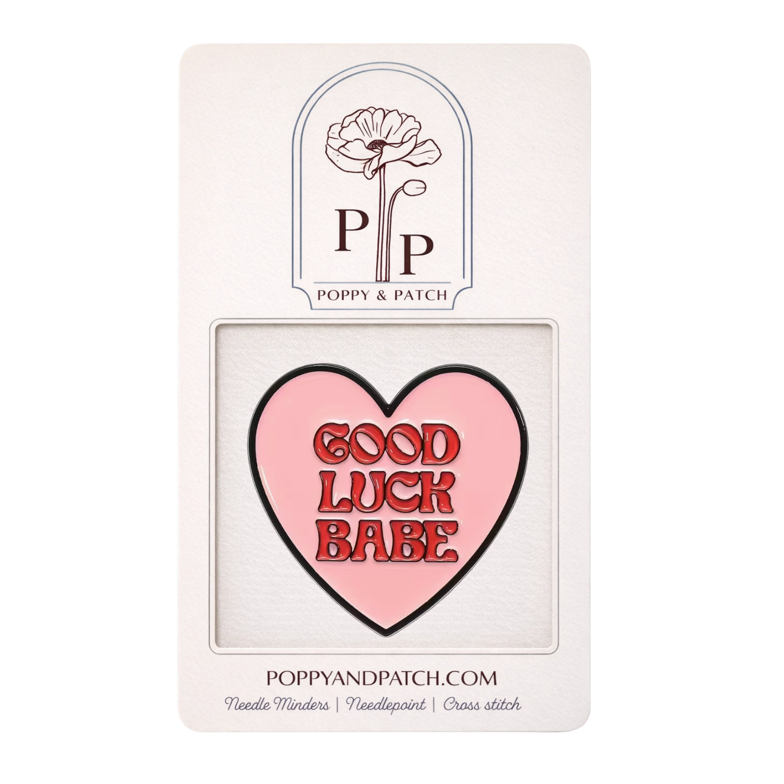 Good Luck Babe Heart Needle Minder – Pink Magnetic Needle Holder for Needlepoint, Cross Stitch, and Embroidery