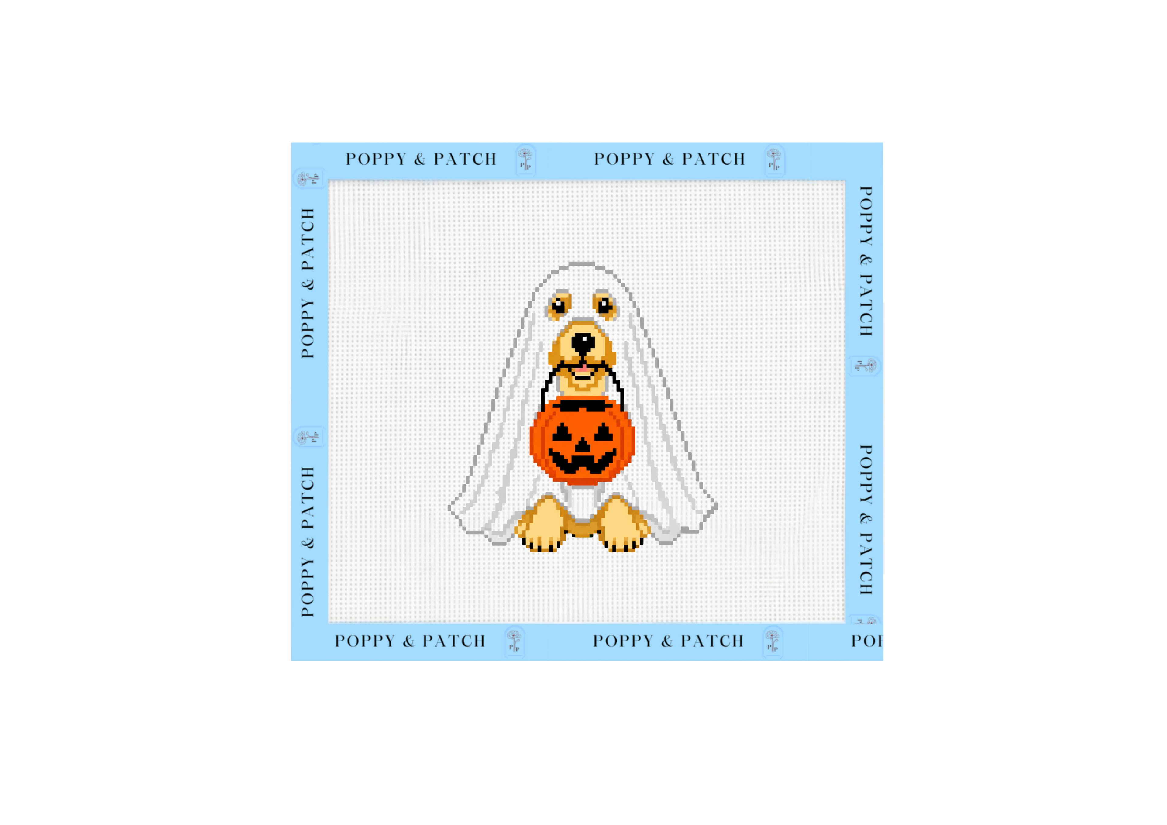 Halloween Ghost English Cream Golden Retriever Needlepoint Canvas