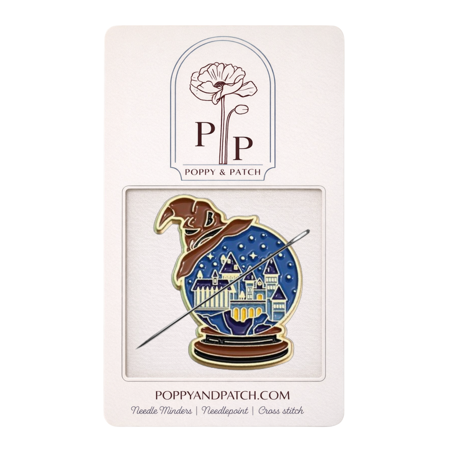 Harry Potter Castle Snow Globe Needle Minder – Wizard Hat Needle Holder – Needlepoint Cross Stitch & Embroidery