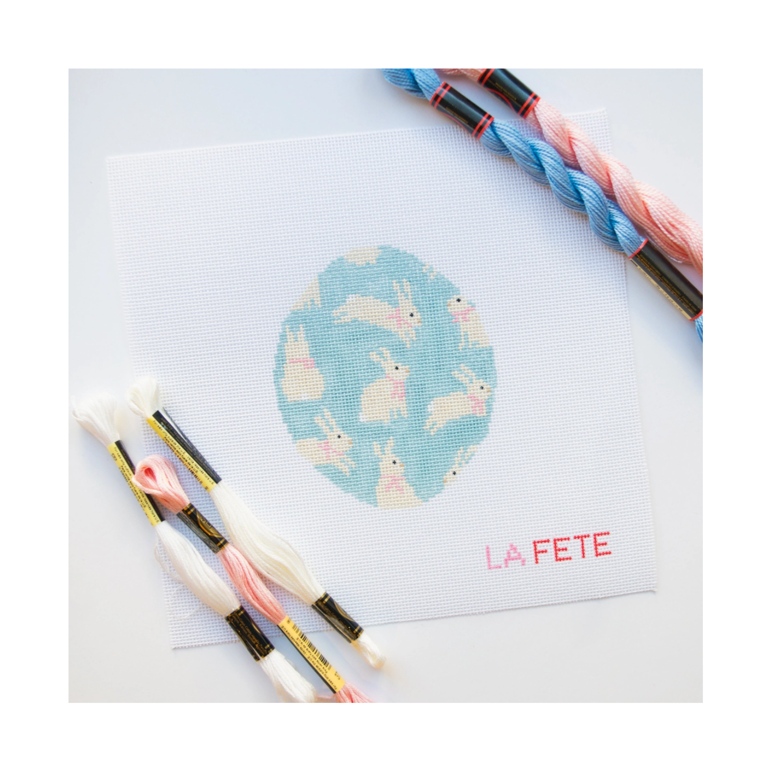 Hopping Bunnies Needlepoint Canvas – Hand-Painted Spring Bunny Design