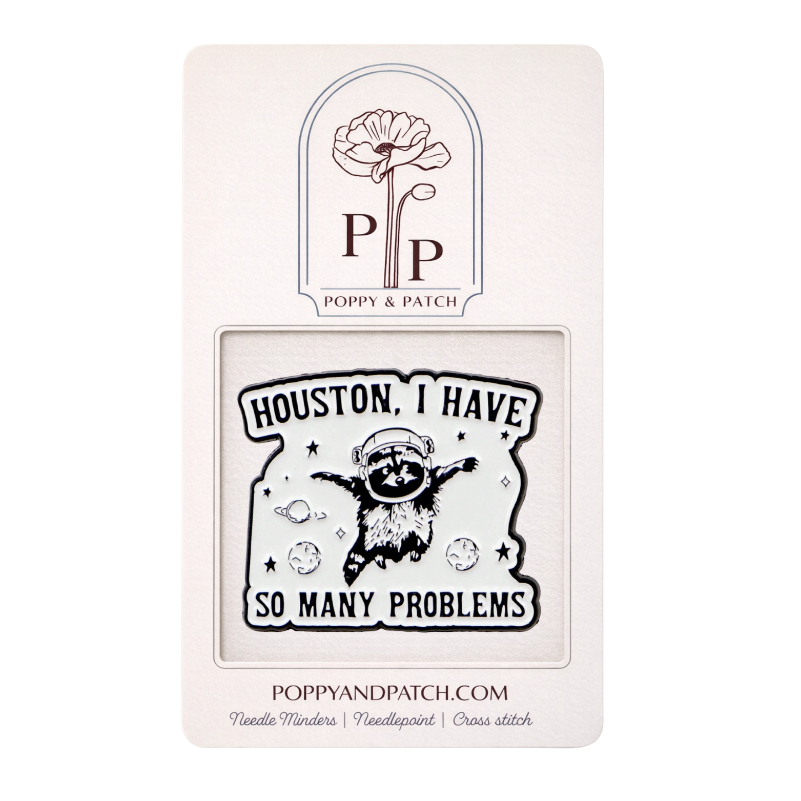 Houston I Have So Many Problems Needle Minder – Space Raccoon Magnetic Needle Holder for Needlepoint Cross Stitch and Embroidery