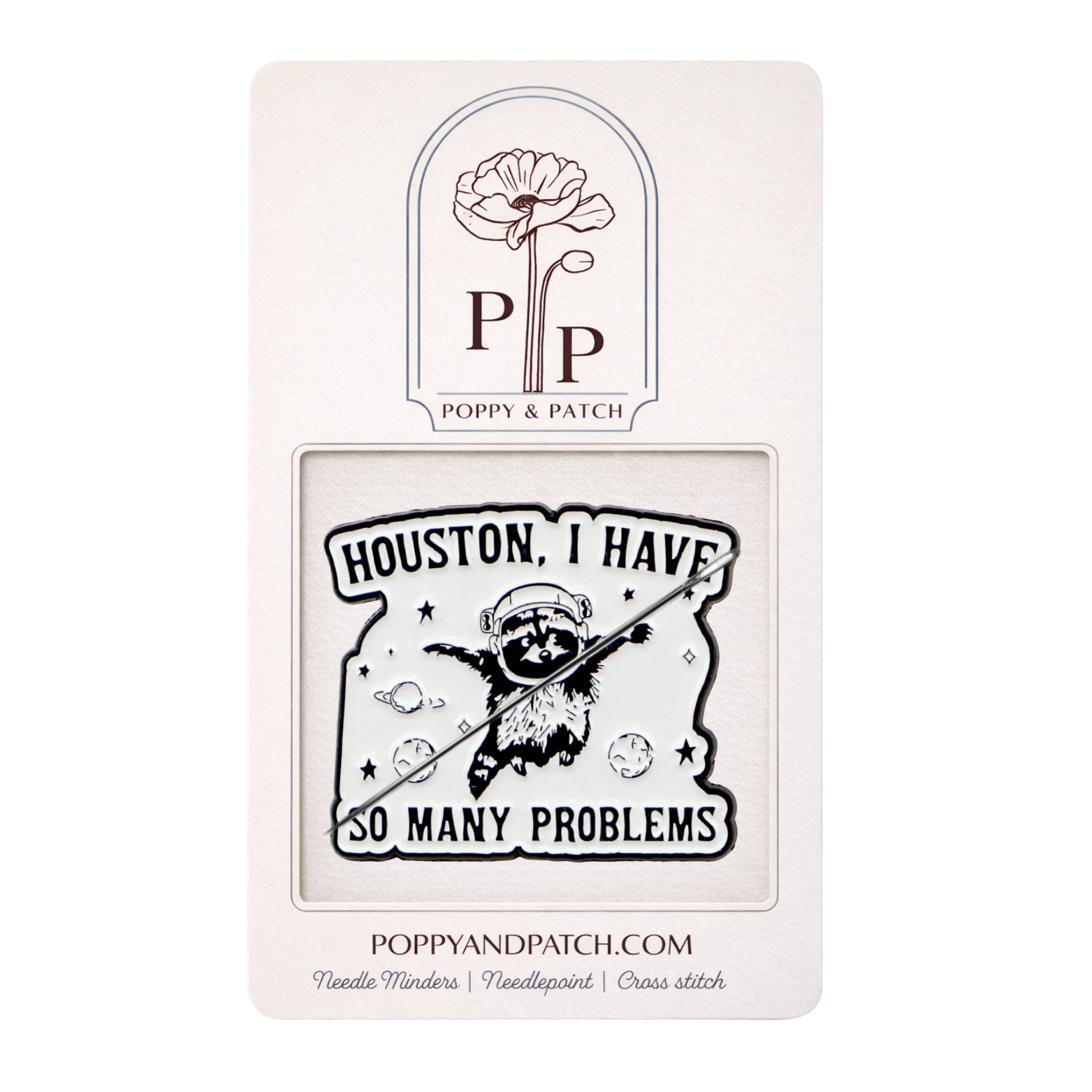 Houston I Have So Many Problems Needle Minder – Space Raccoon Magnetic Needle Holder for Needlepoint Cross Stitch and Embroidery