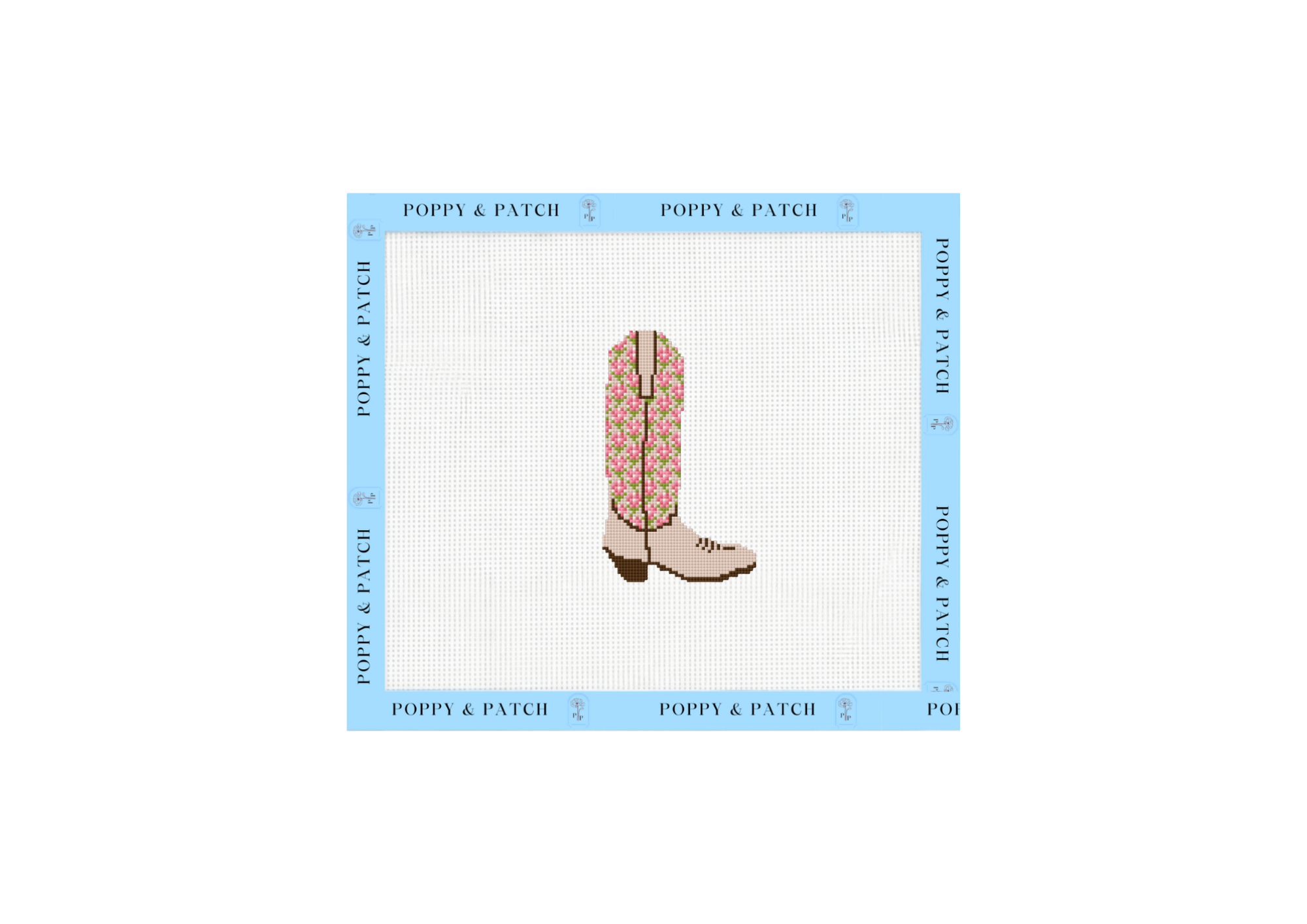 Hydrangea Cowgirl Boot Needlepoint Canvas (Blue or Pink)