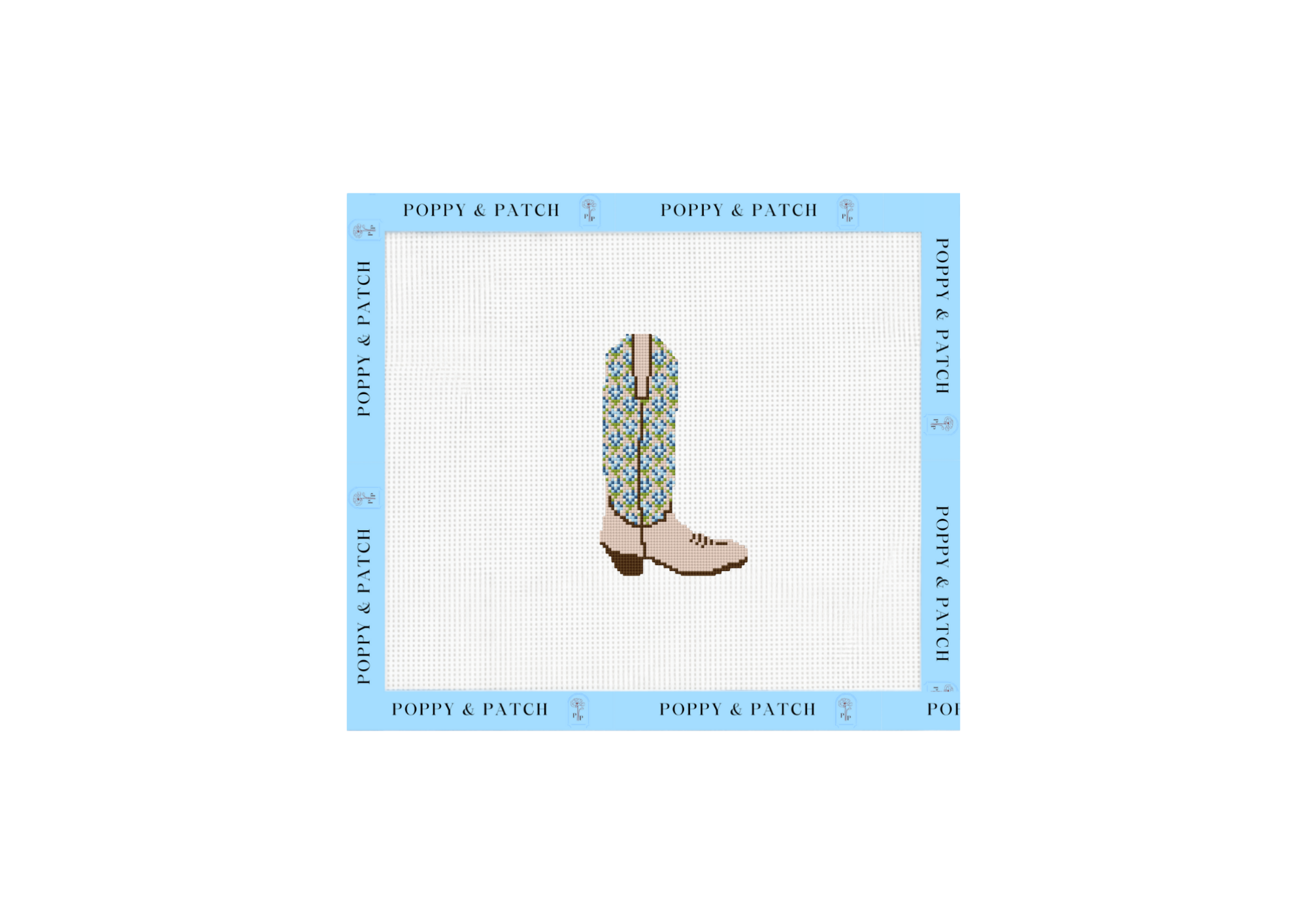 Hydrangea Cowgirl Boot Needlepoint Canvas (Blue or Pink)