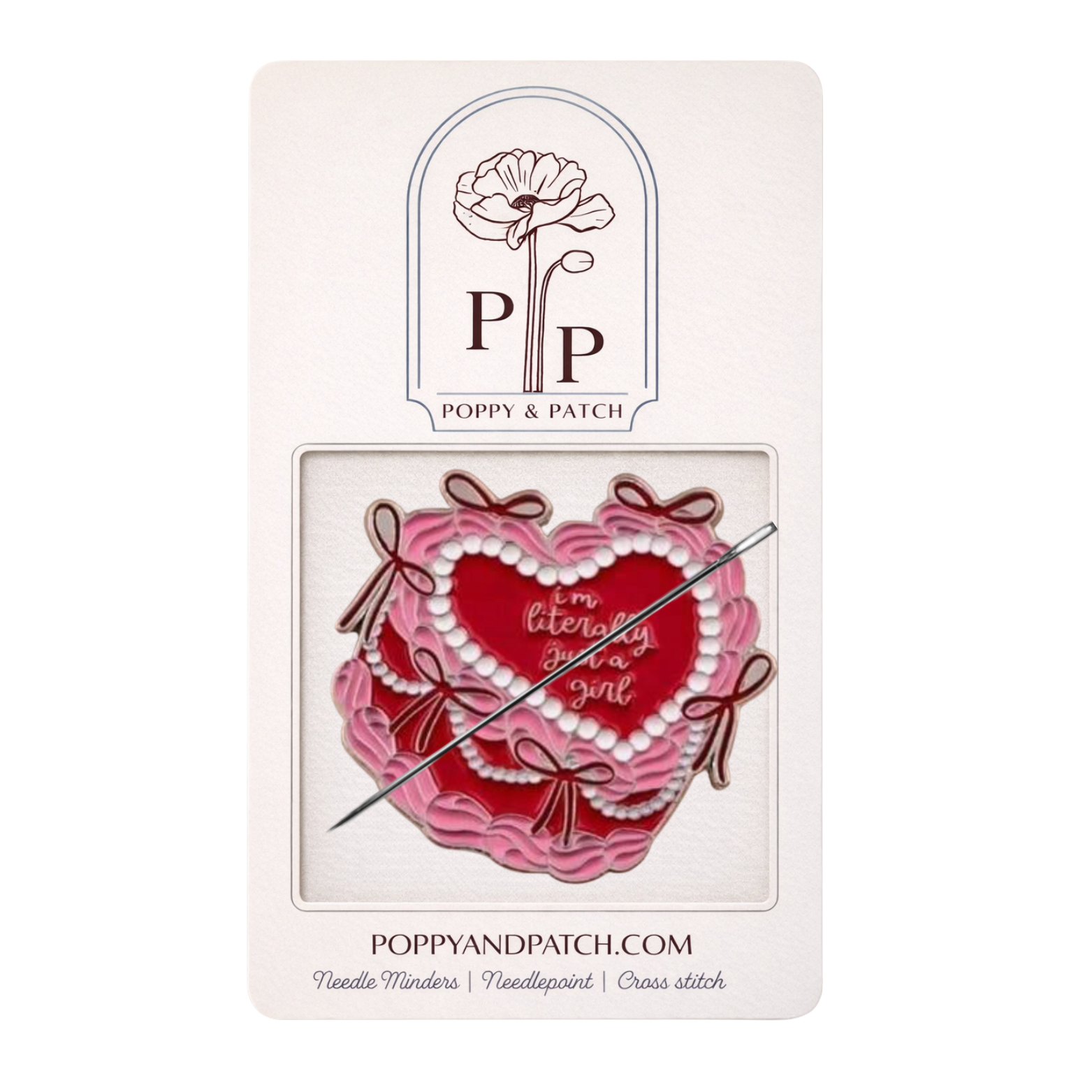 I’m Literally Just a Girl Needle Minder – Heart Cake Magnetic Needle Holder for Needlepoint Cross Stitch and Embroidery