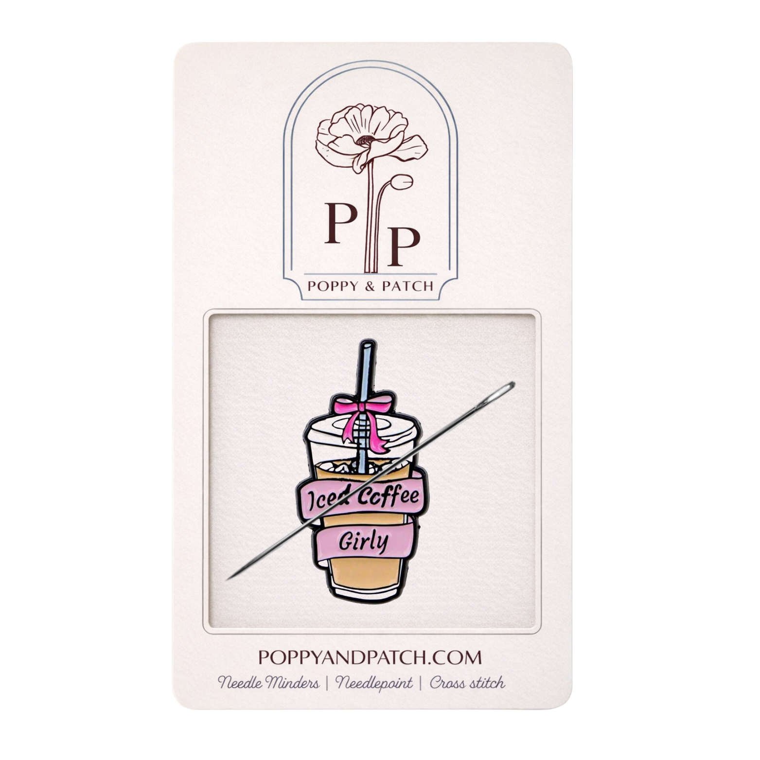 Iced Coffee Girly Needle Minder – Cute Coffee Cup Magnetic Needle Holder for Needlepoint Cross Stitch and Embroidery