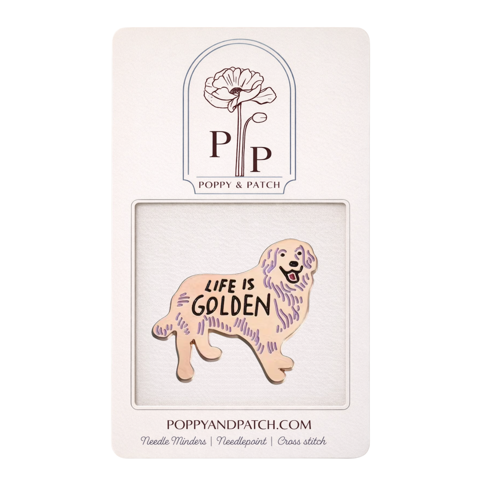 Life Is Golden, Golden Retriever Needle Minder – Needle Holder – Needlepoint Cross Stitch & Embroidery