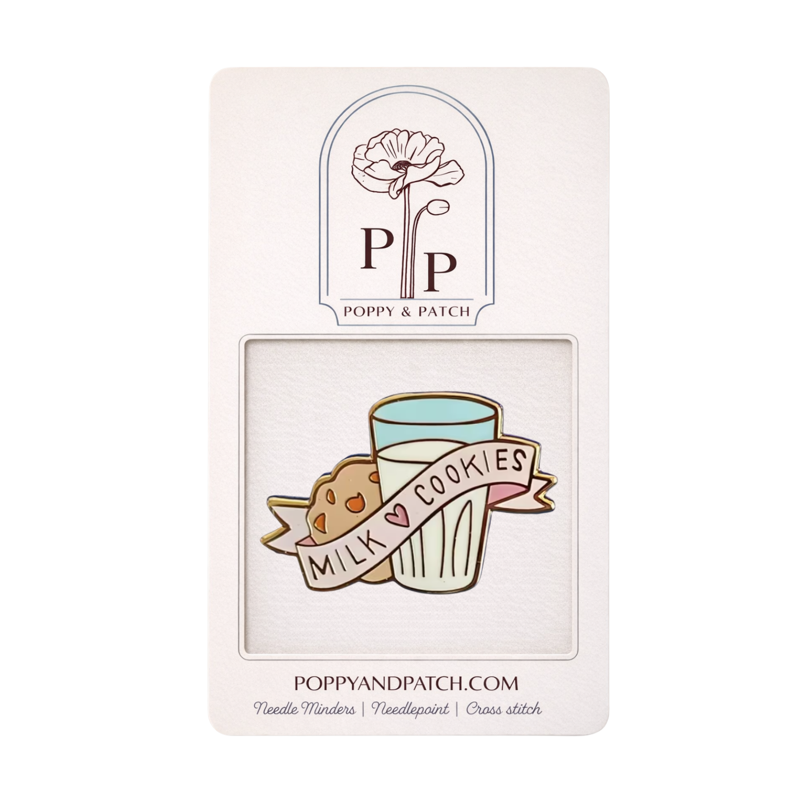 Milk & Cookies Needle Minder – Needle Holder – Needlepoint, Cross Stitch & Embroidery