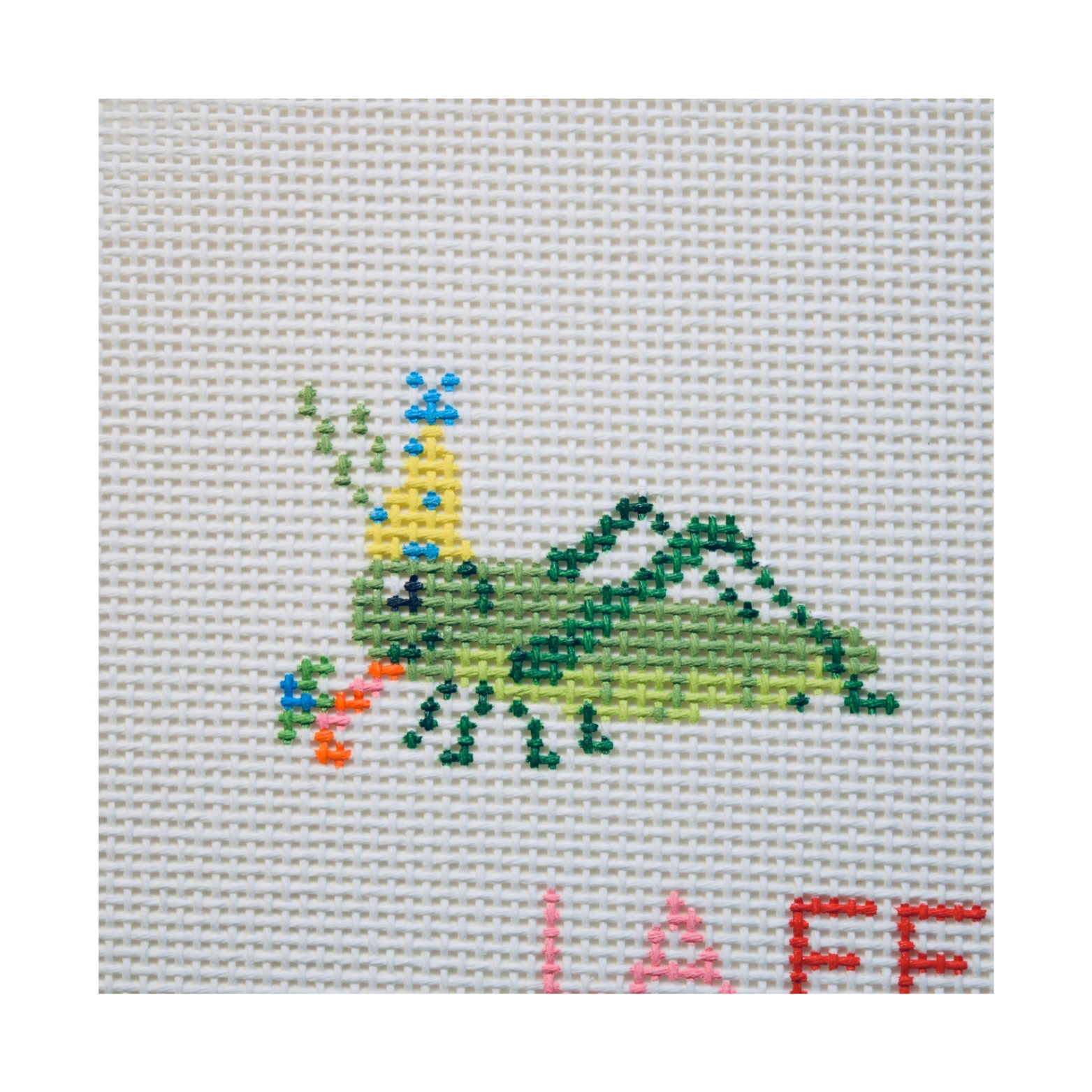 Party Animals Grasshopper Needlepoint Canvas – Hand-Painted Birthday Design