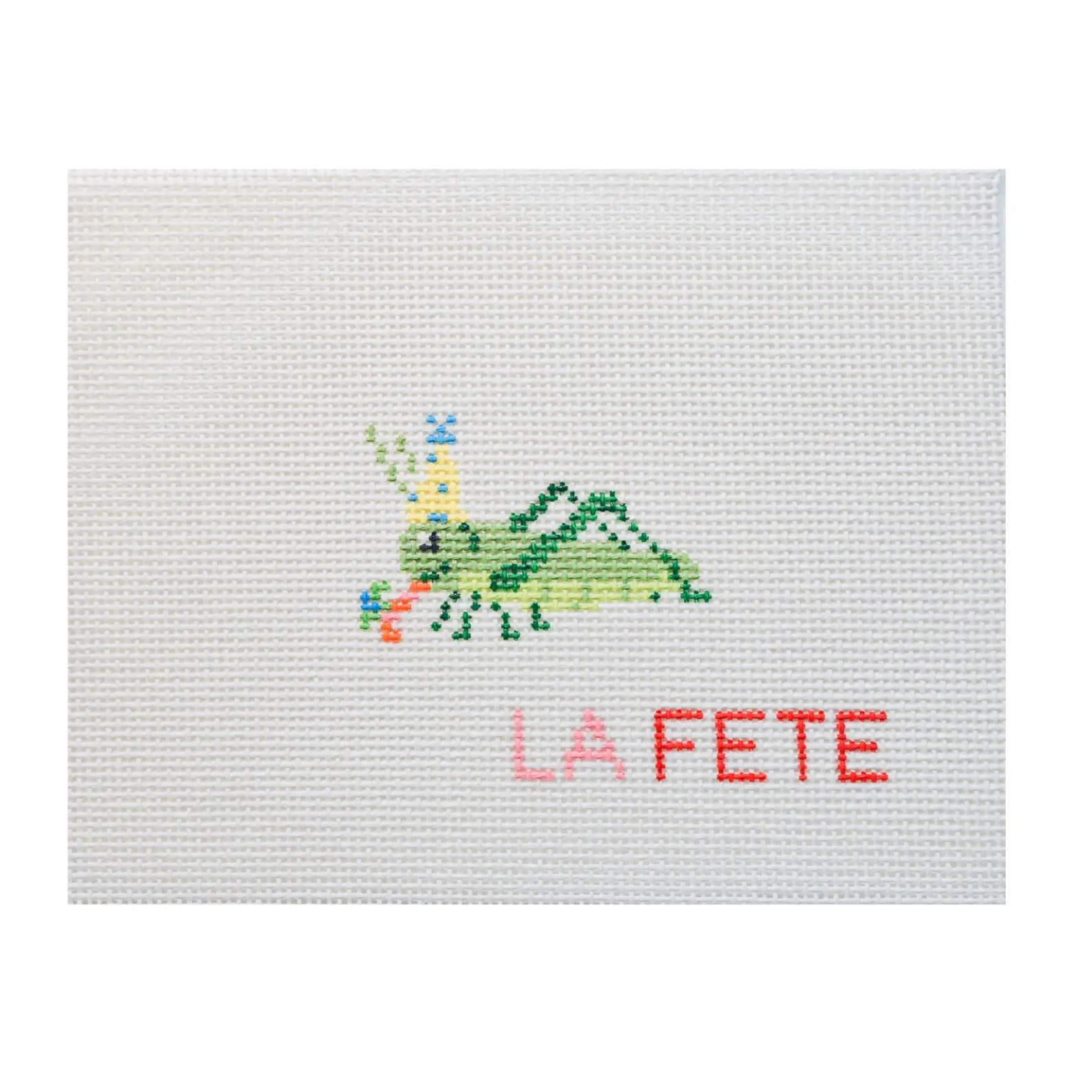 Party Animals Grasshopper Needlepoint Canvas – Hand-Painted Birthday Design