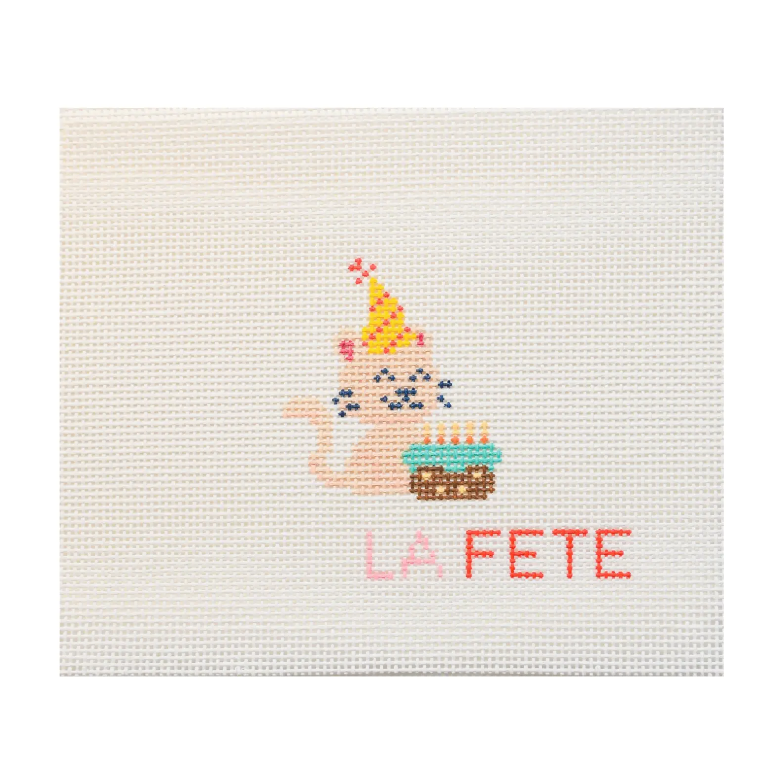 Party Animals Party Kitty Needlepoint Canvas – Hand-Painted Birthday Design