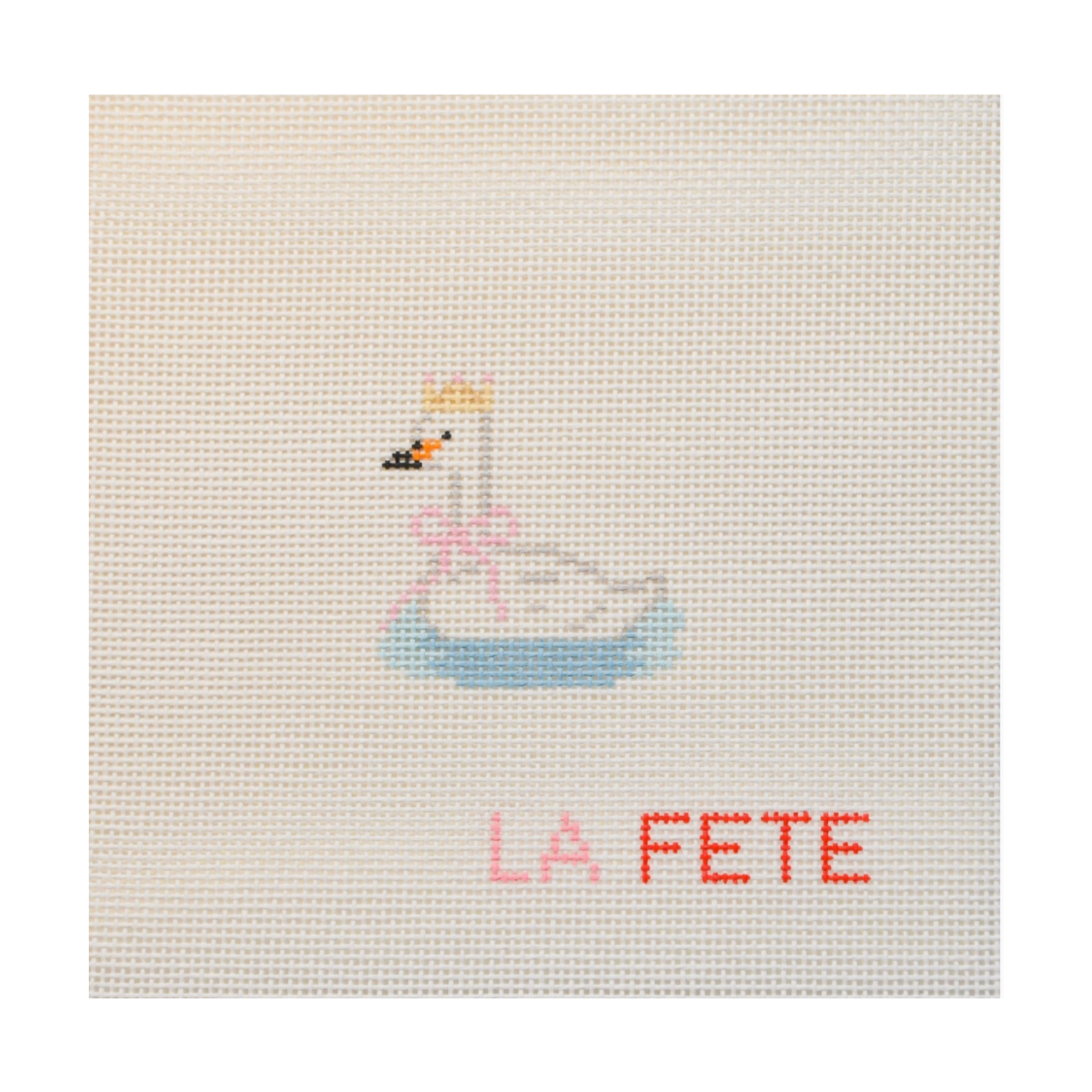 Party Animals Swan Needlepoint Canvas – Hand-Painted Birthday Design
