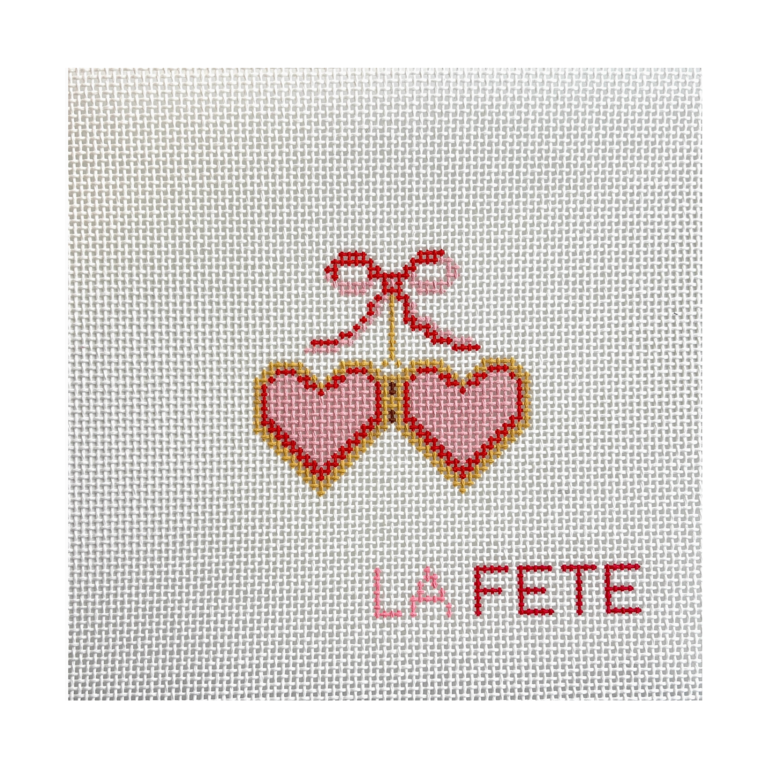 Pink Heart Bow Needlepoint Canvas – Hand-Painted Valentine Design