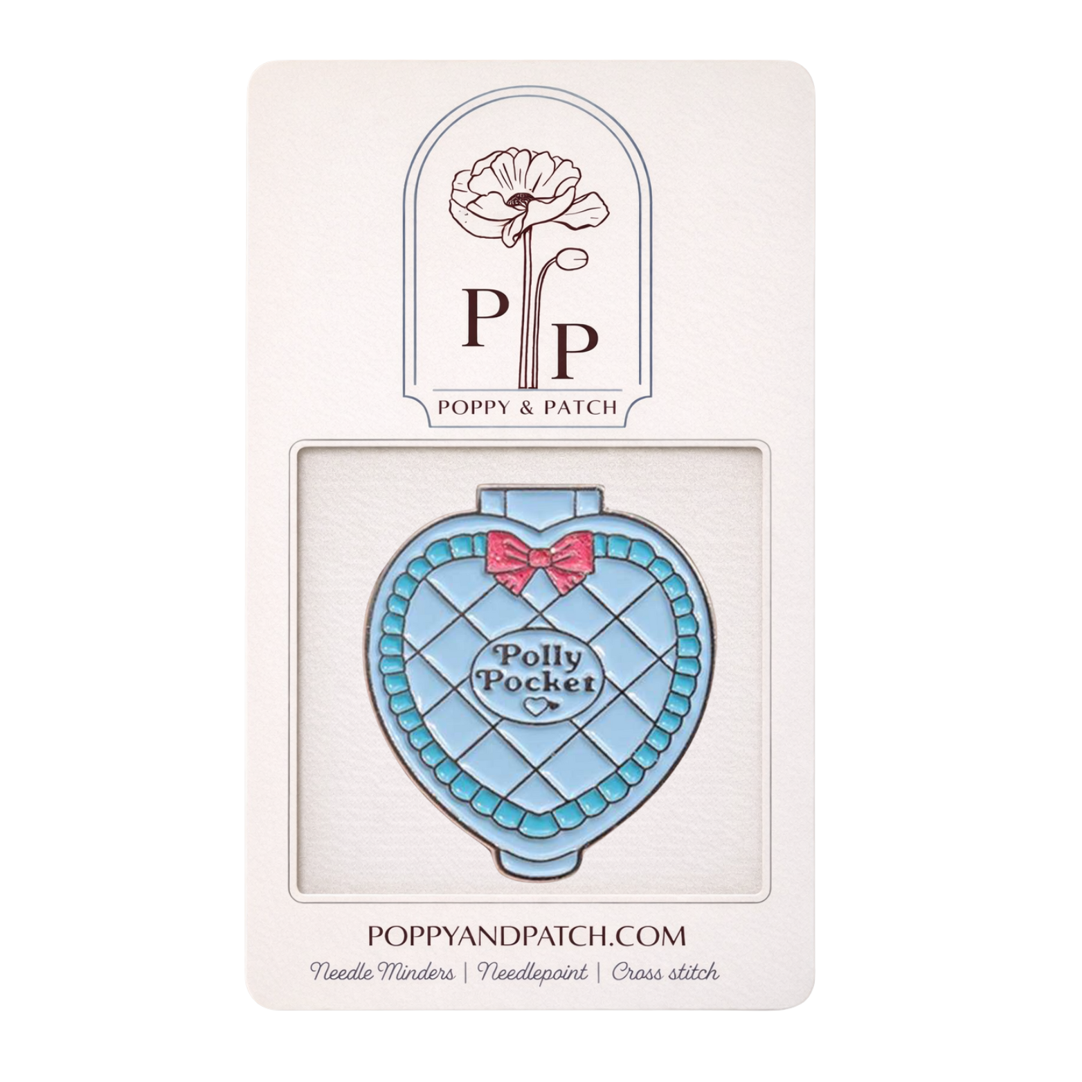 Polly Pocket Heart Compact Needle Minder – 90s Toy Inspired Needle Holder – Needlepoint Cross Stitch & Embroidery