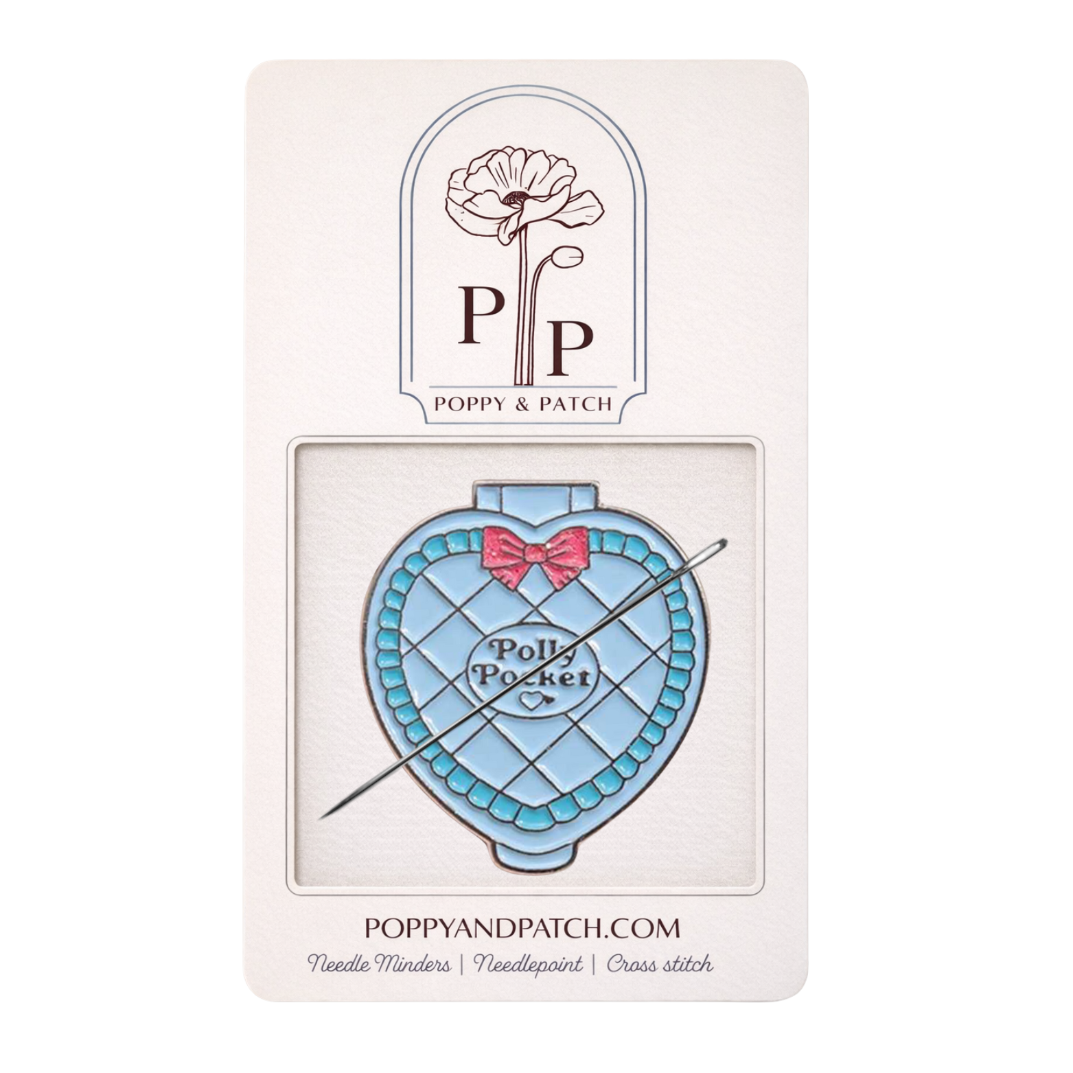 Polly Pocket Heart Compact Needle Minder – 90s Toy Inspired Needle Holder – Needlepoint Cross Stitch & Embroidery