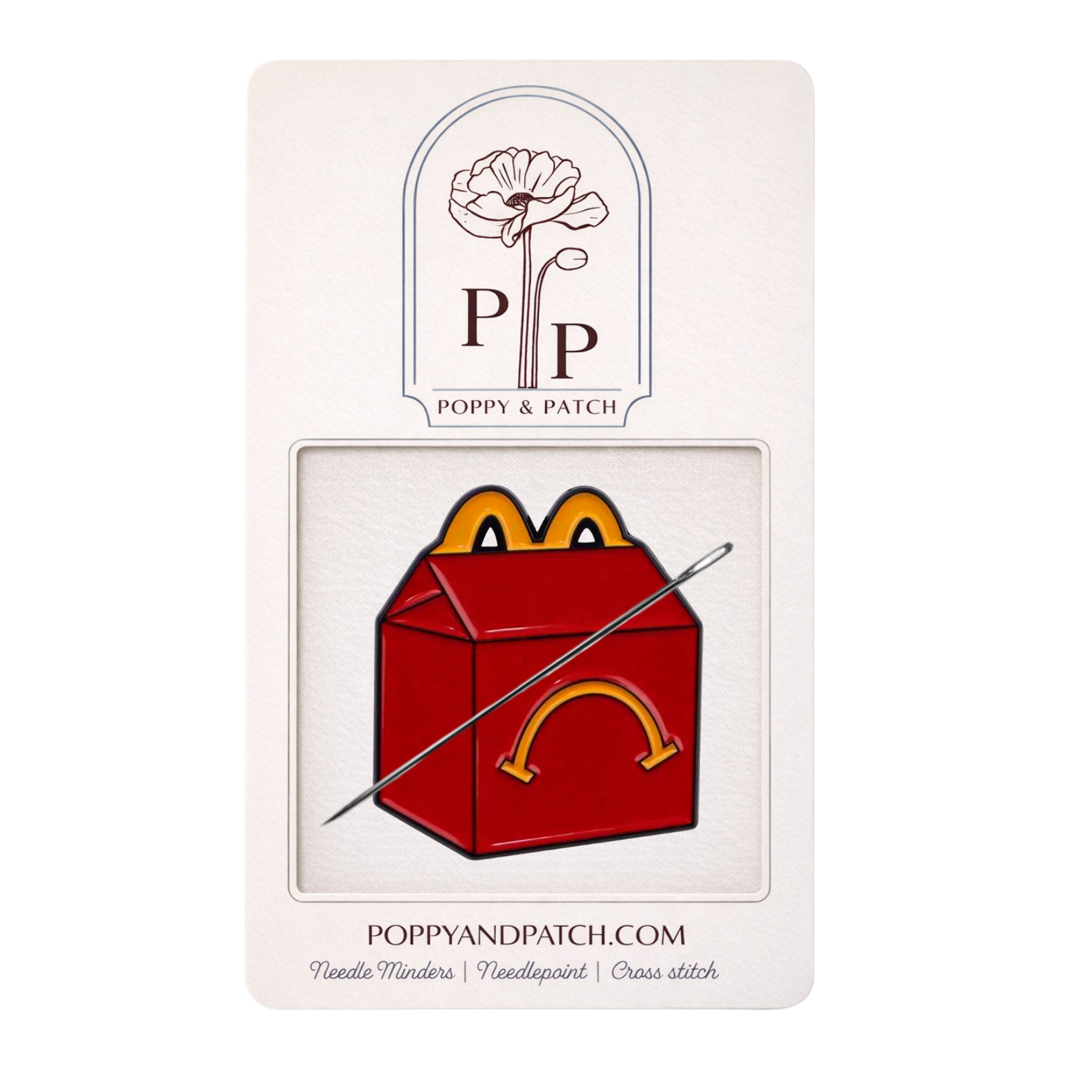 Sad Happy Meal Style Box Needle Minder – Melancholy Fast Food Inspired Magnetic Needle Holder for Needlepoint and Embroidery