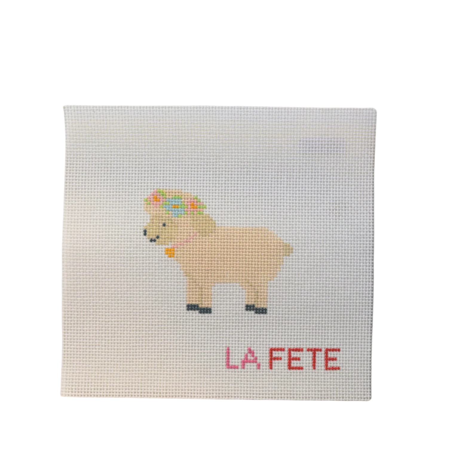 Spring Lamb Needlepoint Canvas – Hand-Painted Floral Lamb Design