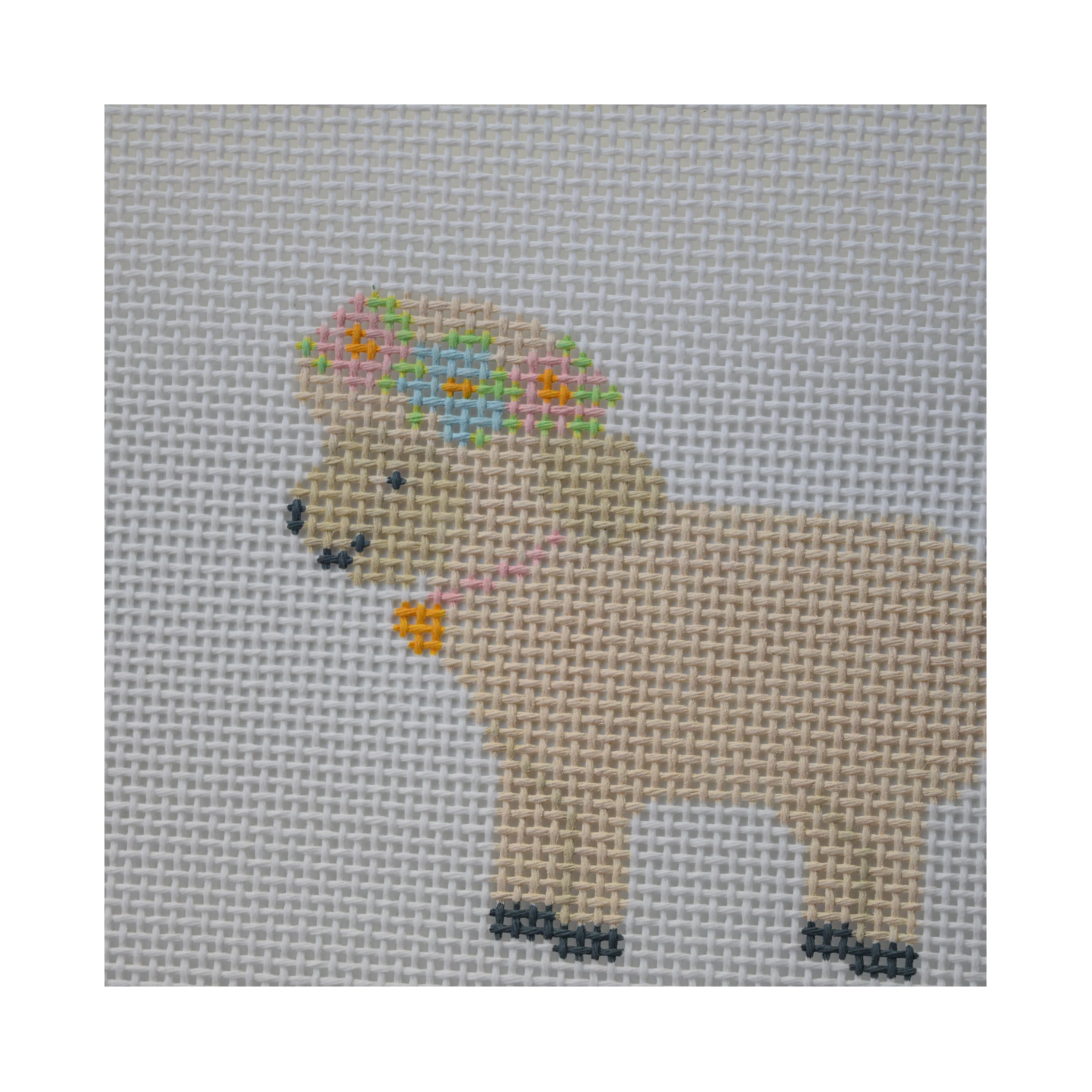 Spring Lamb Needlepoint Canvas – Hand-Painted Floral Lamb Design
