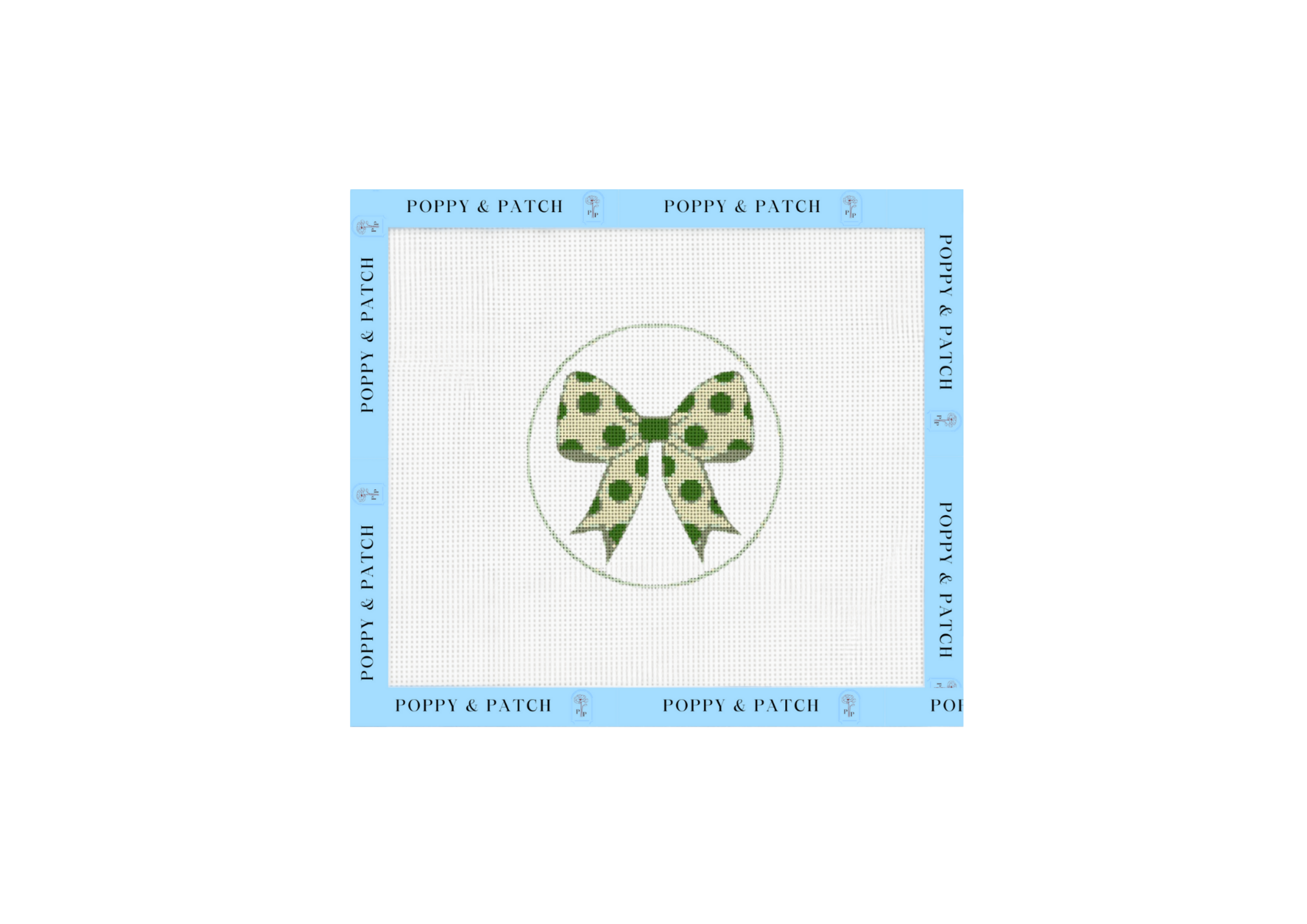 Green Polka Dot Bow Needlepoint Canvas