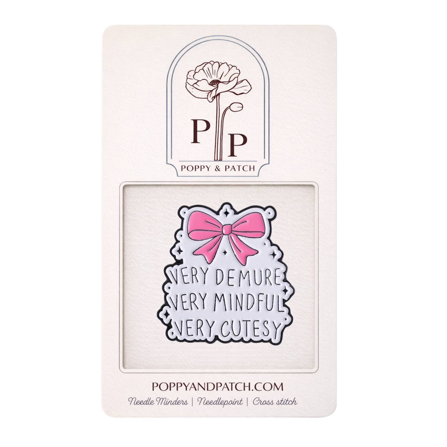 Very Demure Very Mindful Very Cutesy Needle Minder – Cute Bow Needle Holder – Needlepoint Cross Stitch & Embroidery