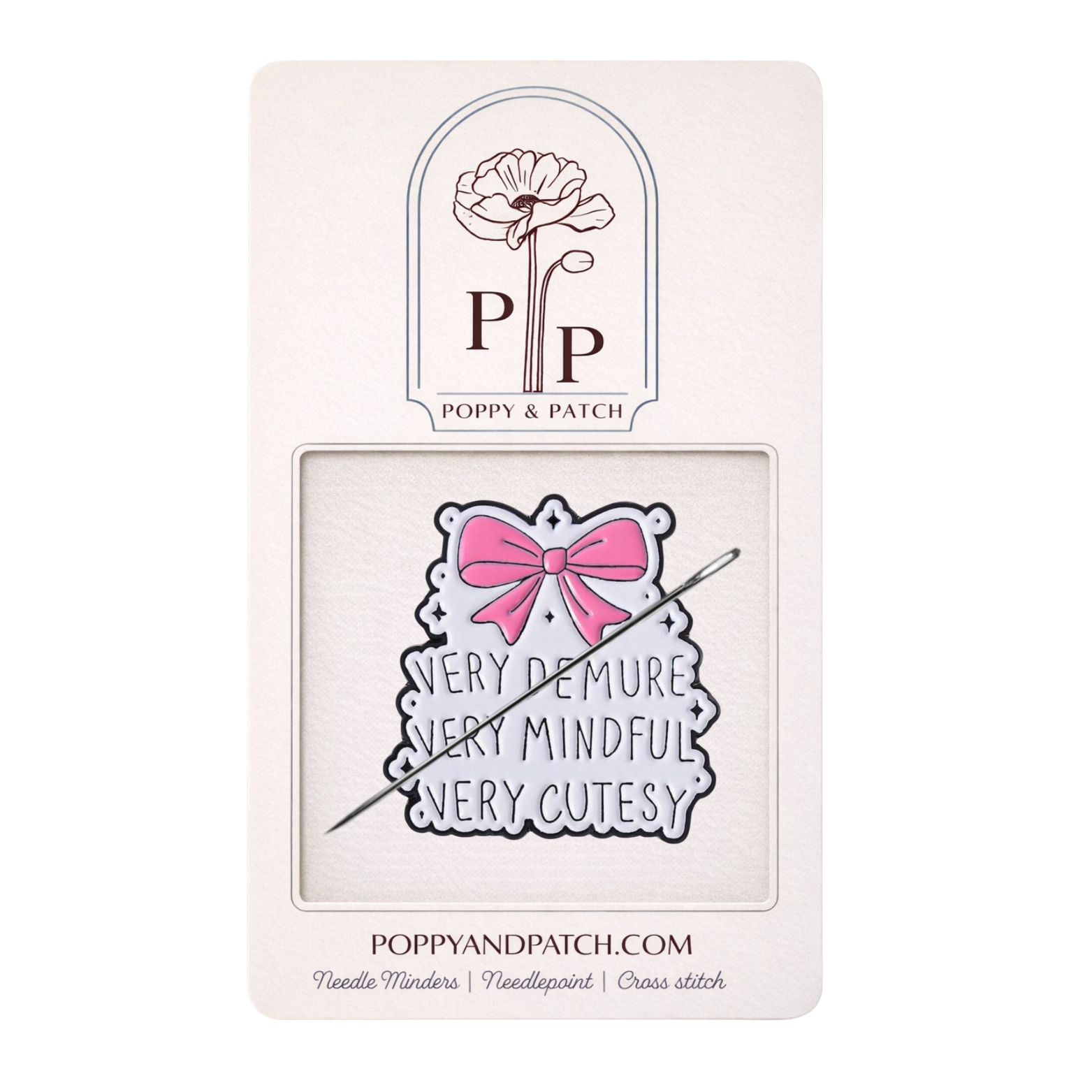 Very Demure Very Mindful Very Cutesy Needle Minder – Cute Bow Needle Holder – Needlepoint Cross Stitch & Embroidery