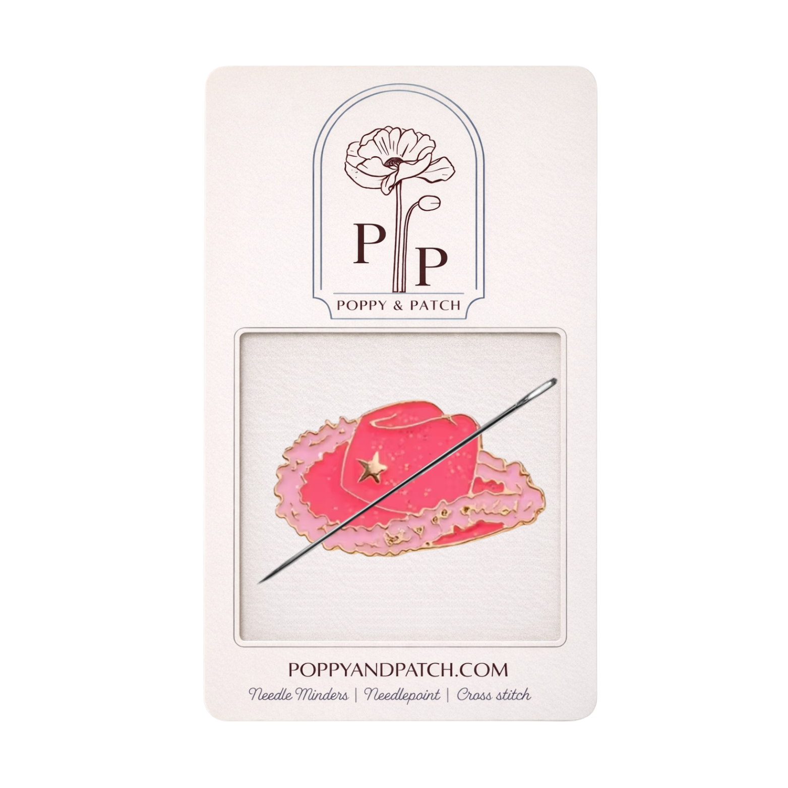 Pink Cowgirl Hat Needle Minder – Needle Holder – Needlepoint, Cross Stitch & Embroidery